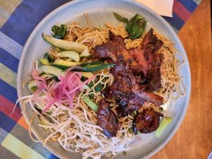 Noodles with mushrooms at The Old Soul in Amsterdam