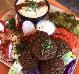 Falafel plate with hummus and baba ghanouj :) at Kareem's in Anaheim