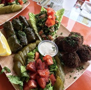 Falafel grape leaves and tabouli!! at Kareem's in Anaheim