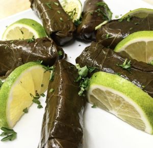 The grape leaves are served with lemon at Kareem's in Anaheim