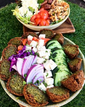 Falafel Salad + Vegan Mozzarella!   at Kareem's in Anaheim