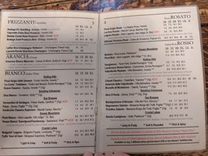 Wine list at The Plume Of Feathers in Sherborne