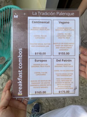 Menu  at La Tradición in Palenque