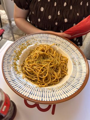 Pistachio spaghetti (vegan) at ImPasta in Valletta
