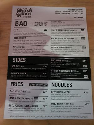 Little Bao Boy menu November 2022 at Little Bao Boy in Leeds