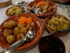 Soy sausages, roasted potatoes, saute legumes #Veganuary at Tasquinha Da Ponte in Amarante