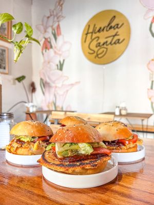 Vegan chickpea hamburger  at Hierba Santa in Tuxtla Gutierrez