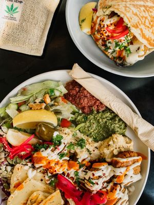 Falafel plate and Falafel Pocket  at The Feast Cafe in Nimbin