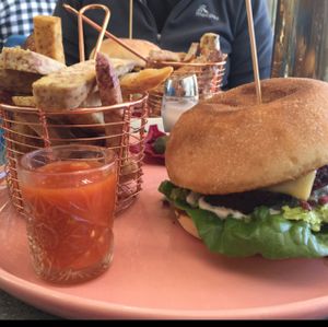 protein burger, cassava fries at The Cardamom Pod in Southport