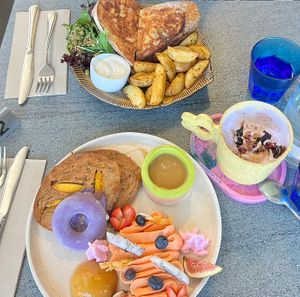 Berry peach pancakes, gourmet toasty, gingerbread hot chocolate  at The Cardamom Pod in Southport