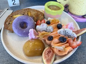Berry peach pancakes  at The Cardamom Pod in Southport
