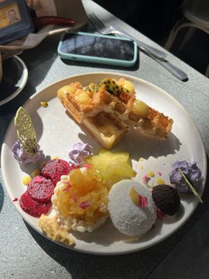 Pina colada waffles  at The Cardamom Pod in Southport