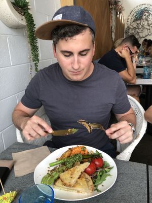 First vegan restaurant . He have it the thumbs up!  at The Cardamom Pod in Southport