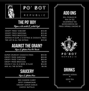 Menu  at Po' Boy Republic in Bellingen