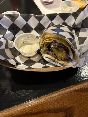 Unfortunately my husband ate half of everything before I could get pics! Food is amazing Falafel wrap  at Papa's Blue Spruce Resort in Lake Geneva