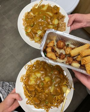 Salt n pepper chicken, and their curry with vegan chicken  at Noodle House in Darlington