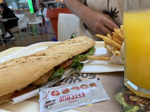 Baguette and chips with crispy ‘chicken’ filling   at Pans & Company - Parque Atlântico Açores in Sao Miguel