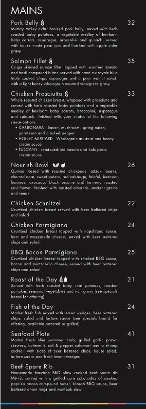 Menu with Nourish Bowl that can be vegan  at All Seasons Hotel in Bendigo
