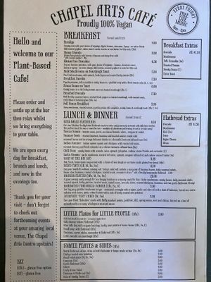 Menu at Chapel Arts Cafe in Bath
