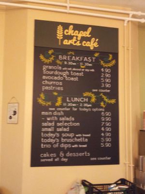 Menu at Chapel Arts Cafe in Bath