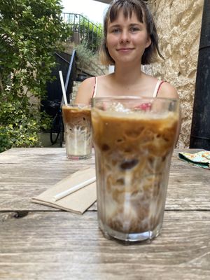 Iced coffee & Jo at Chapel Arts Cafe in Bath