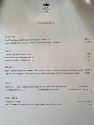 Vegan Menu at The Royal Oak in Yattendon