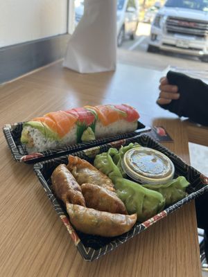 Vegan Rainbow Roll and the 50/50 vegan Gyoza  at 7Friday in Cypress