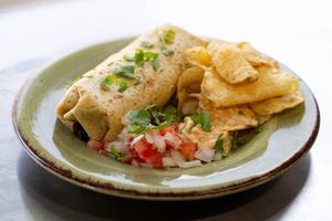 Johnny Burrito with chips and Pico  at Taco Da Town in Roseburg
