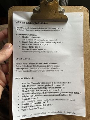 Shorter table menu   at Coffee Culture in York