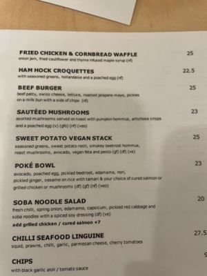 One side of the menu  at Ten Square Cafe in Melbourne