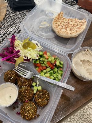 Falafel platter!! Amazing fluffy pita!! I suggest getting an extra to sleep on the pillowy goodess (don’t actually do that lol)   at Hummus Lali in Westlake Village