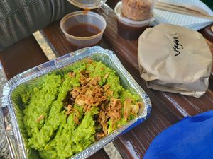 Mashed peas and gravy at Freds Pies & More in Mellieha