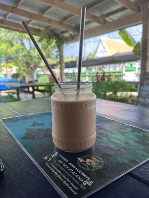 Raw snickers smoothie at Flying Turtle Cafe in Rarotonga