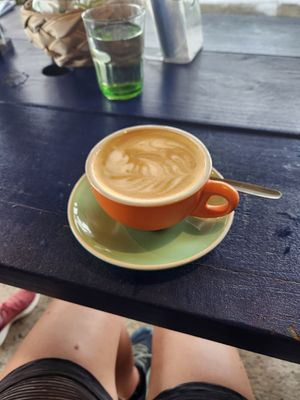 Oat milk coffee! at Flying Turtle Cafe in Rarotonga