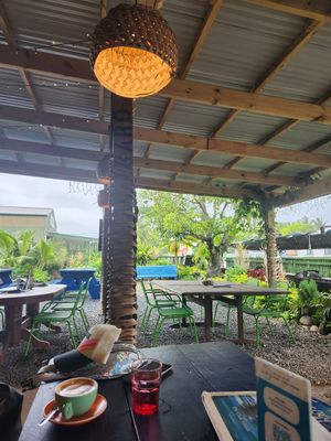 Beautiful outdoor setting at Flying Turtle Cafe in Rarotonga