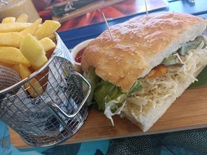 Falafel sandwich at Flying Turtle Cafe in Rarotonga