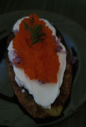 Karelia pie with vegan caviar #Veganuary at Kahvila Rakastan in Helsinki