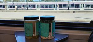 Our own foodcontainers with the delicious buffet menu at Kahvila Rakastan in Helsinki