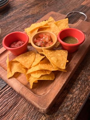 Corn chips and three dips  at TACO FANATICO in Nagoya