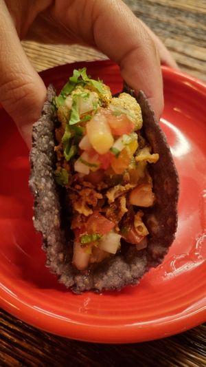 Vegan taco folded I added the crispy onions at TACO FANATICO in Nagoya