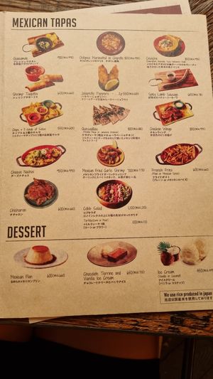 Menu at TACO FANATICO in Nagoya