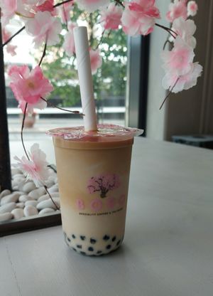 Oat milk macchiato boba at Bobo Coffee and Tea House in Haemeenlinna