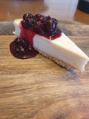 Vegan cheesecake with raspberry compote at CBCB & ODFUB in Brunswick
