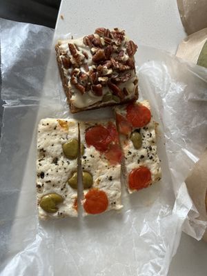 The focaccia is light yet flavorful. The carrot cake with nuts and cashew icing is a must!  at Sopitas in San Jose