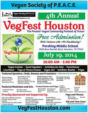 VegFest Houston flyer at Vegan Society of PEACE in Houston