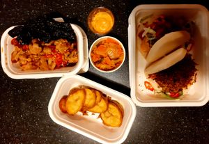 Vegan options from delivery at Bao Brothers in Bratislava