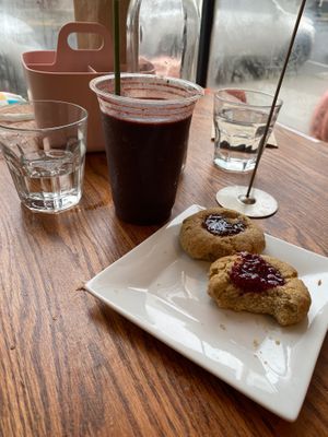 My smoothie and vegan cookies- the whole pastry case was vegan! at Little Rico in Hudson