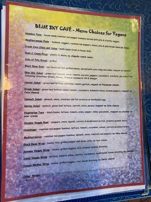 vegan menu, gotta ask for it  at Blue Sky Cafe in Fletcher