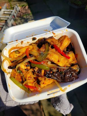 Salt and Pepper Aubergine. at China Hot Chilli Chinese Restaurant in Gwynedd