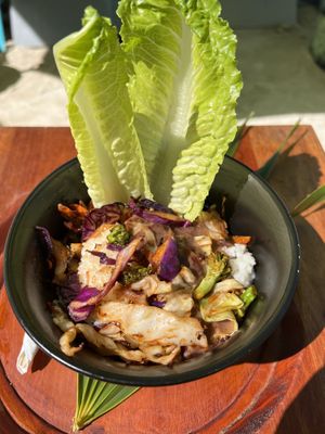Meatless burrito bowl with no cheese  at Maruba Beach Klub in Corozal
